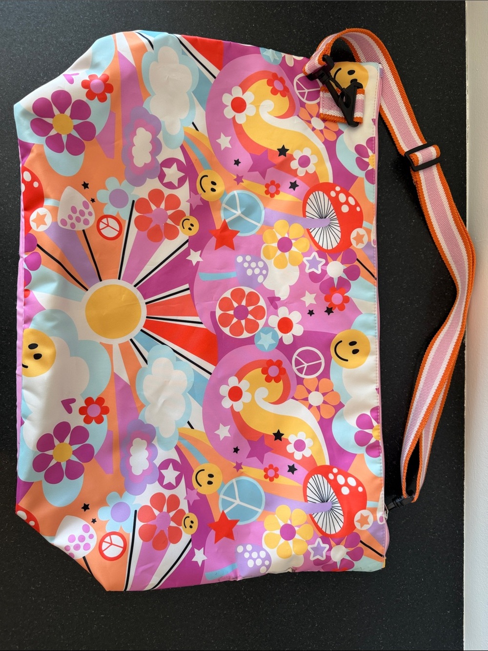 Kids Floral Peace & Smile Crossbody Bag - Pink Multi